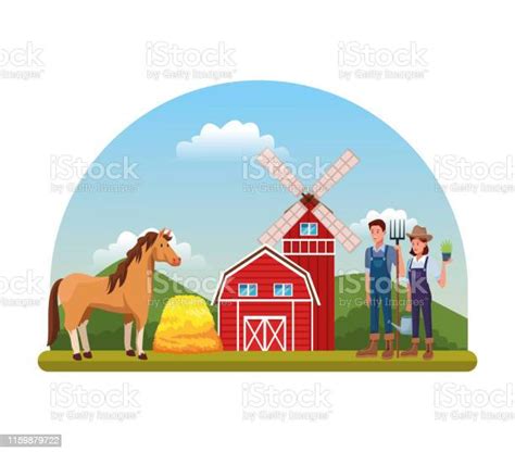 Farm Rural Scenery Cartoons Stock Illustration Download Image Now