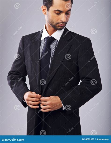 Attractive Businessman Buttoning His Coat Stock Photo Image Of Coat