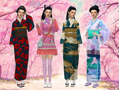 Sims Mm Cc Sims Sims Mods Red Kimono Casual Kimono Japan Outfit Sims Game Sims