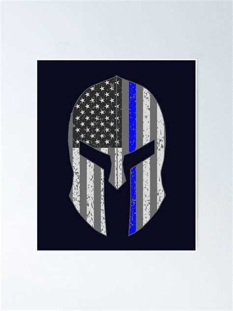 Spartan Helmet Thin Blue Line Poster By Terrystees Redbubble