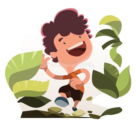 Boy Running In Nature Illustration Cartoon Character Stock