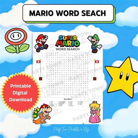 Super Mario Word Search Puzzle Game Printable Digital Etsy