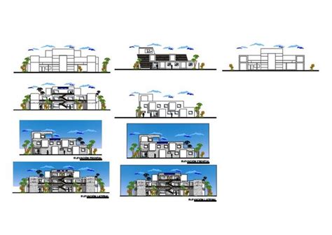 Modern Three Story Bungalow All Sided Elevation Cad Drawing Details Dwg File Cad Drawing Open