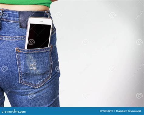 Mobile In Jeans Stock Image Image Of Device Denim Digital 96959091
