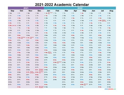 2021 And 2022 Academic Calendar Printable Landscape Template Noaca22y11
