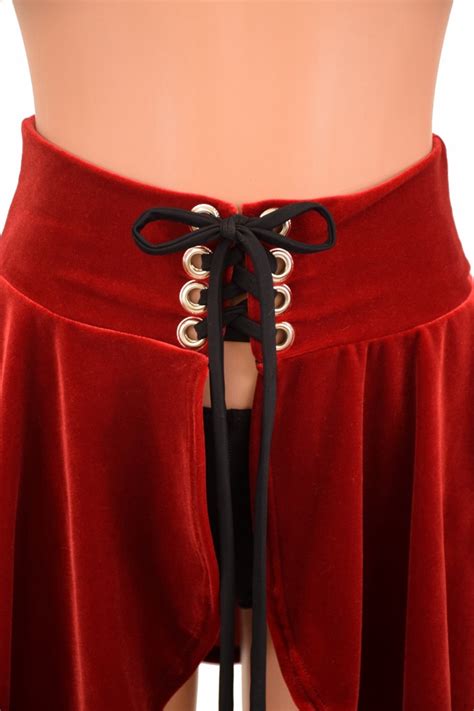 Open Front Lace Up Long Circle Cut Skirt In Red Etsy