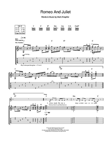 Chord romeo romeo and juliet dire straits guitar lesson tutorial cover tabs chords note per note standard youtube free and guaranteed quality with ukulele chord charts transposer and auto scroller from i0.wp.com g#m bom (aahhh) bom (aahhh) bom (a. Romeo And Juliet (Guitar Tab) - Print Sheet Music Now