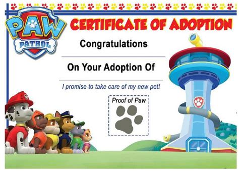 Image Result For Paw Patrol Dog Adoption Certificates Paw Patrol
