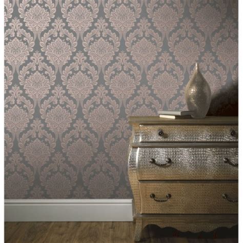 Exclusive Astoria Smooth Damask Pattern Shimmer Metallic Charcoal