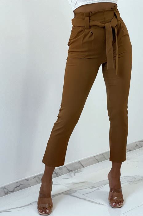Camel High Waist Cargo Pants With Pockets And Belt