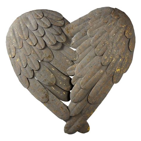 stunning large grey metal heart angel wings feathers wall decor shabby chic unbranded