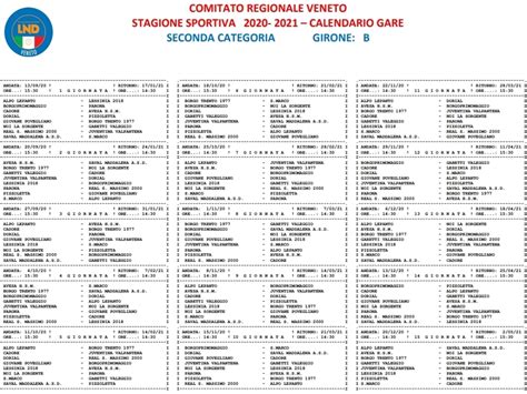 I Calendari Di Campionato Della Seconda Categoria