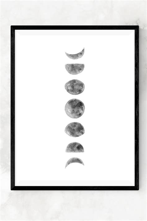 Black And White Moon Phases Print Phases Of The Moon Wall Art