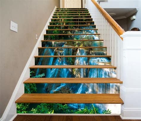 3d Forest Shiny Waterfalls 890 Stair Risers Aj Wallpaper Stair