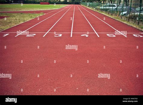 Running Track With Lanes And Numbers Stock Photo Alamy