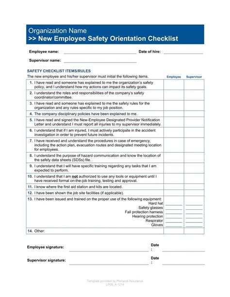 New Employee Safety Orientation Checklist Template Example In 2022
