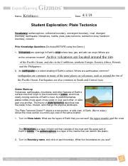 Are you a sixth grade? Plate-Tectonics-Gizmo - Name Date Student Exploration Plate Tectonics Prior Knowledge Questions ...
