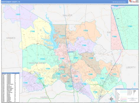 Montgomery County Tx Zip Code Maps Color Cast
