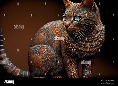 Australia Aboriginal Cat Style Portrait Illustration Generative Ai