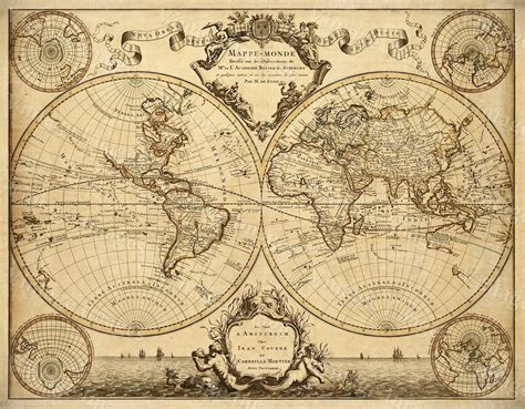 1720 Old World Map World Map Wall Art Historic Map Antique Style Map
