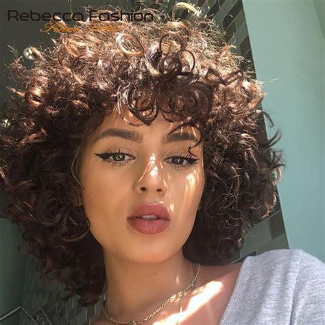 Rebecca Short Loose Curly Wigs For Black Women Peruvian Remy Bouncy