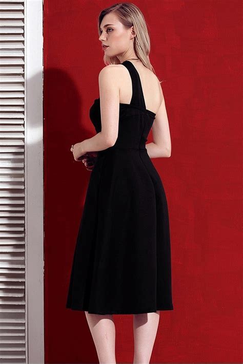 Hualong Elegant Party Black One Shoulder Flare Dress Online Store For