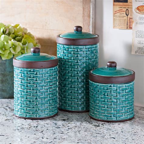 Blue Woven Kitchen Canisters Set Of 3 Kirklands Ceramic Kitchen