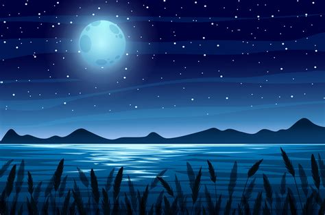 River Scenery With Full Moon Night Background 9389121 Vector Art At