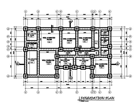 Foundation Layout Of 17x10m House Plan Is Given In This Autocad Drawing