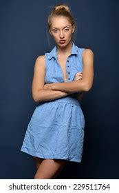 Beautiful Sexy Blonde Woman Jeans Dress 스톡 사진 Shutterstock