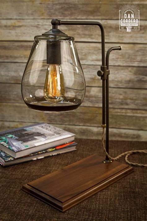 Glass Shade Edison Bulb Table Lamp Bronze Desk Lamp Etsy