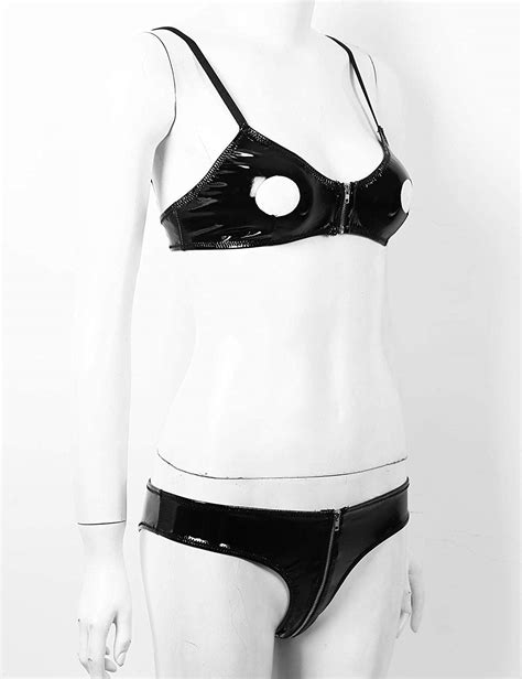 iixpin women s 2pcs shiny metallic leather lingerie set hollow bra top