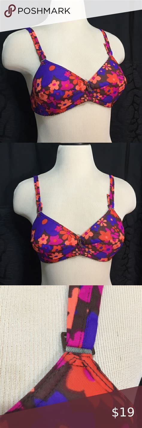Vintage 70s Bra Beautiful Vibrant Colors 34b Floral Print Quilted
