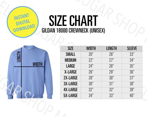 Gildan 18000 Size Chart Crew Neck Sweatshirt 18000 Unisex Etsy