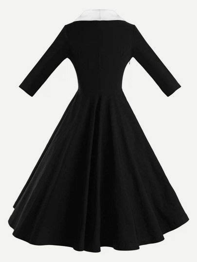 Contrast Panel Shawl Collar Fit And Flare Dress Fit Flare Dress Stretchy Dress Flare Dress