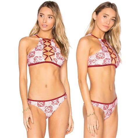 2018 Summer Sexy Women Flower Bikinis Set Bandage Hollow Push Up Padded Bra Women Swimwear Beach
