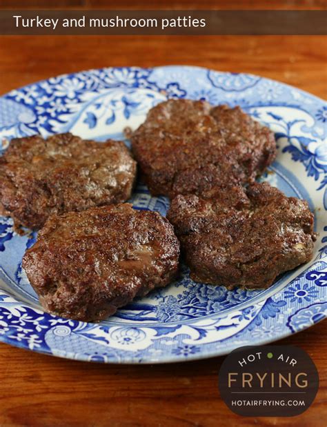 In this post you will learn how to air fry burgers ( beef or turkey patties), or as some people call them hamburger steaks. Turkey and mushroom patties