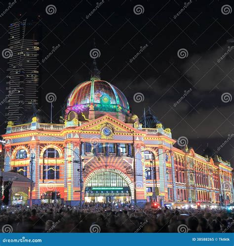 Flinders Station Night Cityscape Melbourne Editorial Image Image Of