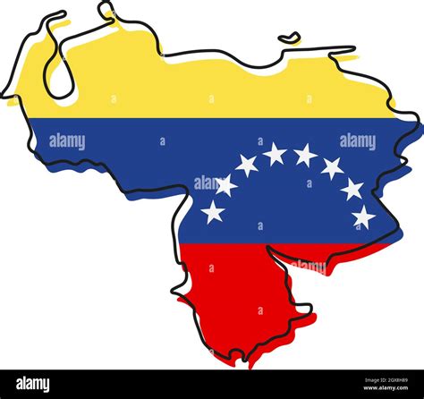 Stylized Outline Map Of Venezuela With National Flag Icon Flag Color