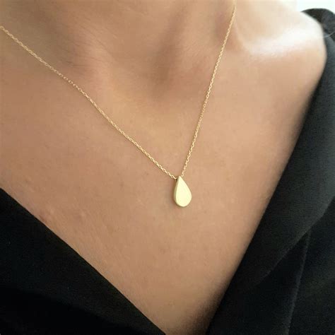 14k Real Solid Gold Tear Drop Design Pendant Necklace T For Women