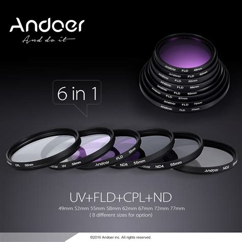 Andoer 49mm Lens Filter Kit Uvcplfldndnd2 Nd4 Nd8 With Carry Pouch