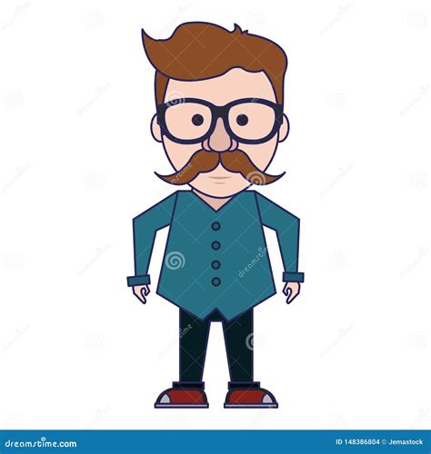 Hipster Guy With Glasses And Mustache Blue Lines Stock Vector