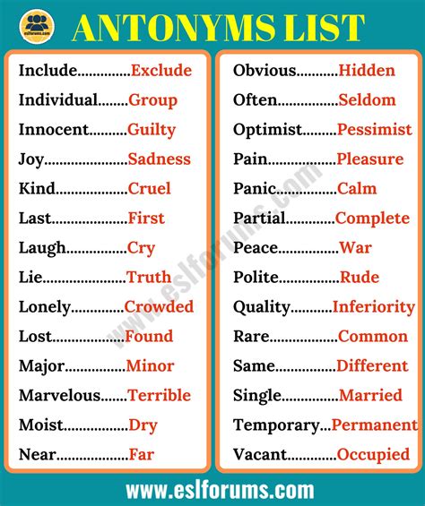 List Of 180 Important Antonyms Examples For Esl Learners 59 Off