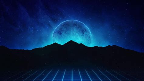 Neon Retrowave Hills With Background Of Planet And Stars Hd Vaporwave