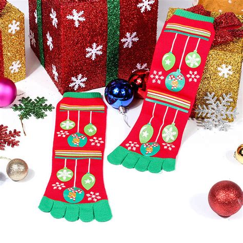 Christmas Print Multicolor Toe Socks Five Finger Socks Xmas Cotton Sock