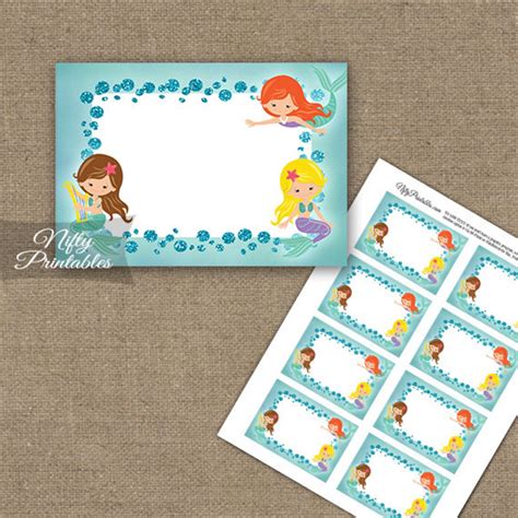 Mermaid Labels Printable Cute Glitter Mermaids Food Labels Etsy