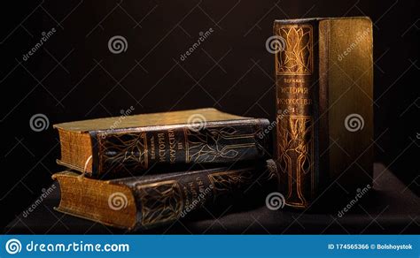Vintage Books With Dark Leather Binding And Patterns On Isolated