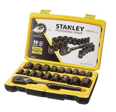 Stanley Professional Grade Black Chrome Socket Set 19 Pc Saemetric