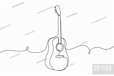 Continuous One Line Of Acoustic Guitar In Silhouette On A White Background Stock Vector Vector