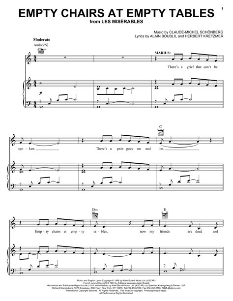 Empty Chairs At Empty Tables Sheet Music By Alain Boublil Piano Vocal